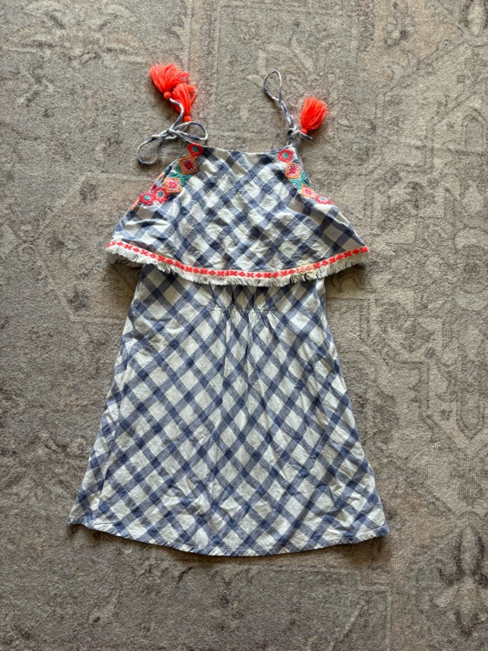 Egg size 8 Blue and White Gingham Sundress with Coral Tassel Straps